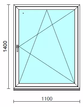 Bukó-nyíló ablak.  110x140 cm (Rendelhető méretek: szélesség 105-114 cm, magasság 135-144 cm.)   Green 76 profilból