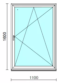 Bukó-nyíló ablak.  110x160 cm (Rendelhető méretek: szélesség 105-114 cm, magasság 155-164 cm.)   Green 76 profilból