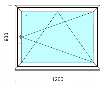 Bukó-nyíló ablak.  120x 90 cm (Rendelhető méretek: szélesség 115-124 cm, magasság 85- 94 cm.) Deluxe A85 profilból