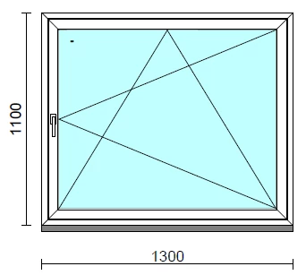 Bukó-nyíló ablak.  130x110 cm (Rendelhető méretek: szélesség 125-134 cm, magasság 105-114 cm.)   Green 76 profilból