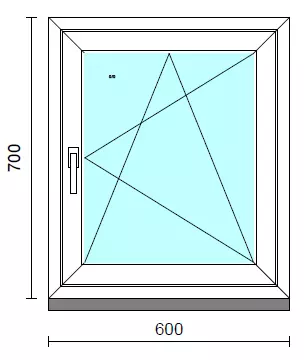 Bukó-nyíló ablak.   60x 70 cm (Rendelhető méretek: szélesség 55- 64 cm, magasság 65- 74 cm.)  New Balance 85 profilból
