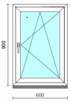 Bukó-nyíló ablak.   60x 90 cm (Rendelhető méretek: szélesség 55- 64 cm, magasság 85- 94 cm.)   Green 76 profilból
