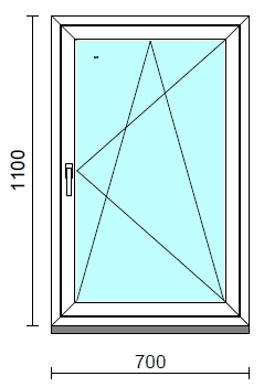 Bukó-nyíló ablak.   70x110 cm (Rendelhető méretek: szélesség 65- 74 cm, magasság 105-114 cm.)   Green 76 profilból