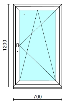 Bukó-nyíló ablak.   70x120 cm (Rendelhető méretek: szélesség 65- 74 cm, magasság 115-124 cm.) Deluxe A85 profilból