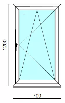 Bukó-nyíló ablak.   70x120 cm (Rendelhető méretek: szélesség 65- 74 cm, magasság 115-124 cm.)   Green 76 profilból