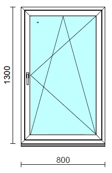 Bukó-nyíló ablak.   80x130 cm (Rendelhető méretek: szélesség 75- 84 cm, magasság 125-134 cm.)   Green 76 profilból