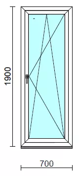 Bukó-nyíló erkélyajtó (befelé nyíló).   70x190 cm (Rendelhető méretek: szélesség 70-74 cm, magasság 185-194 cm.) Deluxe A85 profilból