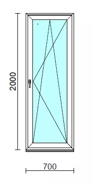 Bukó-nyíló erkélyajtó (befelé nyíló).   70x200 cm (Rendelhető méretek: szélesség 70-74 cm, magasság 195-204 cm.) Deluxe A85 profilból