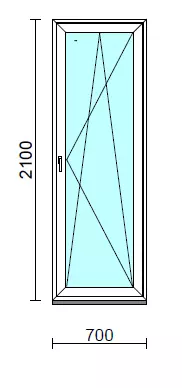 Bukó-nyíló erkélyajtó (befelé nyíló).   70x210 cm (Rendelhető méretek: szélesség 70-74 cm, magasság 205-214 cm.)   Green 76 profilból