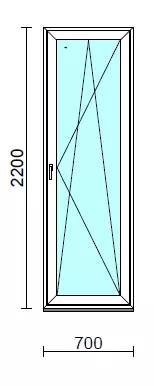 Bukó-nyíló erkélyajtó (befelé nyíló).   70x220 cm (Rendelhető méretek: szélesség 70-74 cm, magasság 215-224 cm.) Deluxe A85 profilból