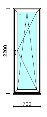 Bukó-nyíló erkélyajtó (befelé nyíló).   70x220 cm (Rendelhető méretek: szélesség 70-74 cm, magasság 215-224 cm.)   Green 76 profilból
