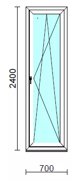 Bukó-nyíló erkélyajtó (befelé nyíló).   70x240 cm (Rendelhető méretek: szélesség 70-74 cm, magasság 235-240 cm.) Deluxe A85 profilból