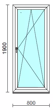 Bukó-nyíló erkélyajtó (befelé nyíló).   80x190 cm (Rendelhető méretek: szélesség 75-84 cm, magasság 185-194 cm.)   Green 76 profilból