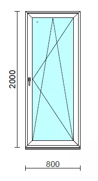 Bukó-nyíló erkélyajtó (befelé nyíló).   80x200 cm (Rendelhető méretek: szélesség 75-84 cm, magasság 195-204 cm.)   Green 76 profilból