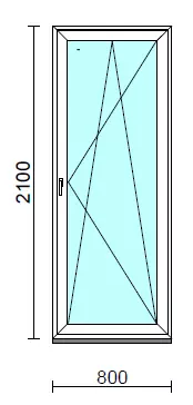 Bukó-nyíló erkélyajtó (befelé nyíló).   80x210 cm (Rendelhető méretek: szélesség 75-84 cm, magasság 205-214 cm.)   Green 76 profilból
