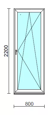 Bukó-nyíló erkélyajtó (befelé nyíló).   80x220 cm (Rendelhető méretek: szélesség 75-84 cm, magasság 215-224 cm.) Deluxe A85 profilból