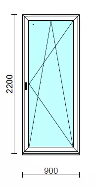 Bukó-nyíló erkélyajtó (befelé nyíló).   90x220 cm (Rendelhető méretek: szélesség 85-94 cm, magasság 215-224 cm.) Deluxe A85 profilból
