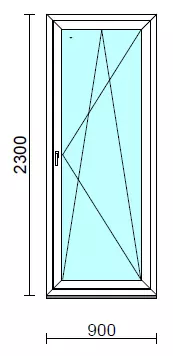 Bukó-nyíló erkélyajtó (befelé nyíló).   90x230 cm (Rendelhető méretek: szélesség 85-94 cm, magasság 225-234 cm.)  New Balance 85 profilból