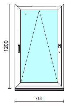 Kétkilincses bukó ablak.   70x120 cm (Rendelhető méretek: szélesség 65- 74 cm, magasság 115-124 cm.)   Green 76 profilból