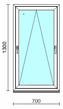 Kétkilincses bukó ablak.   70x130 cm (Rendelhető méretek: szélesség 65- 74 cm, magasság 125-134 cm.)   Green 76 profilból