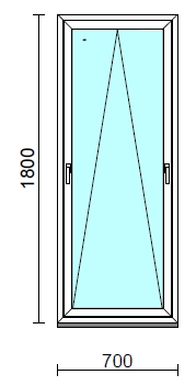 Kétkilincses bukó ablak.   70x180 cm (Rendelhető méretek: szélesség 65- 74 cm, magasság 175-184 cm.) Deluxe A85 profilból