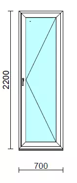 Nyíló erkélyajtó (befelé nyíló).   70x220 cm (Rendelhető méretek: szélesség 70-74 cm, magasság 215-224 cm.)  New Balance 85 profilból