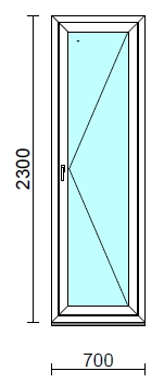 Nyíló erkélyajtó (befelé nyíló).   70x230 cm (Rendelhető méretek: szélesség 70-74 cm, magasság 225-234 cm.) Deluxe A85 profilból