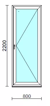Nyíló erkélyajtó (befelé nyíló).   80x220 cm (Rendelhető méretek: szélesség 75-84 cm, magasság 215-224 cm.)  New Balance 85 profilból