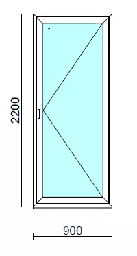 Nyíló erkélyajtó (befelé nyíló).   90x220 cm (Rendelhető méretek: szélesség 85-94 cm, magasság 215-224 cm.)  New Balance 85 profilból